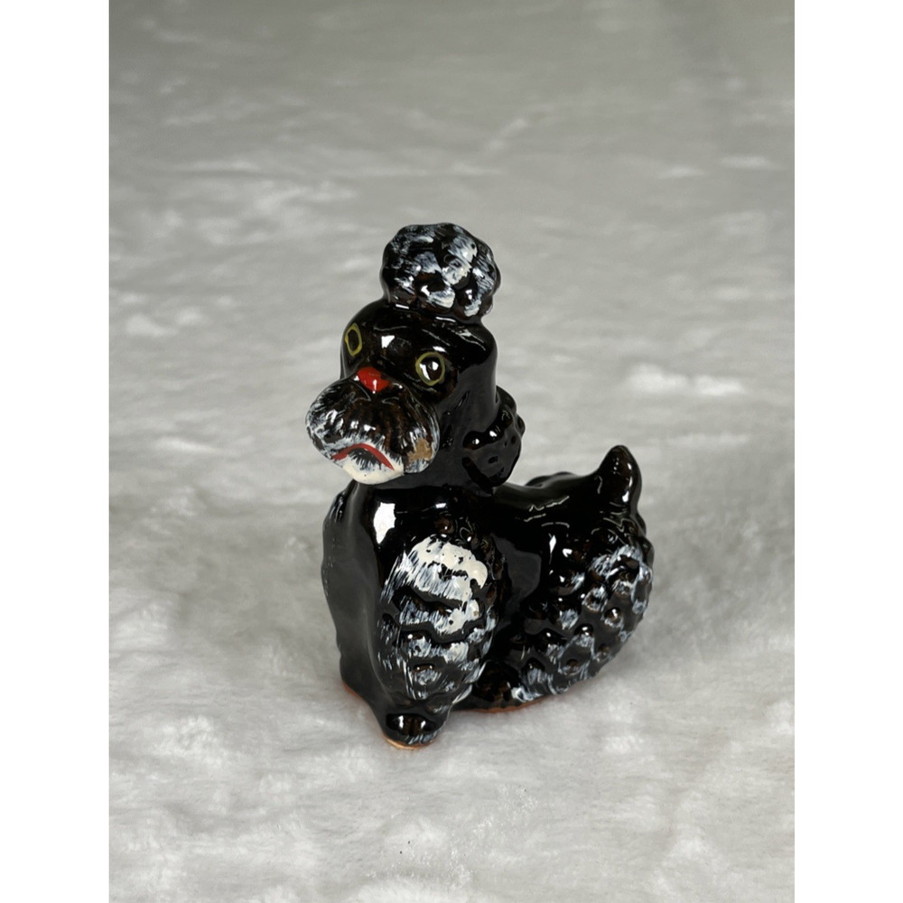 VTG Ceramic Poodle Small Figure Made In Japan Black Hand Painted Redware Charity
